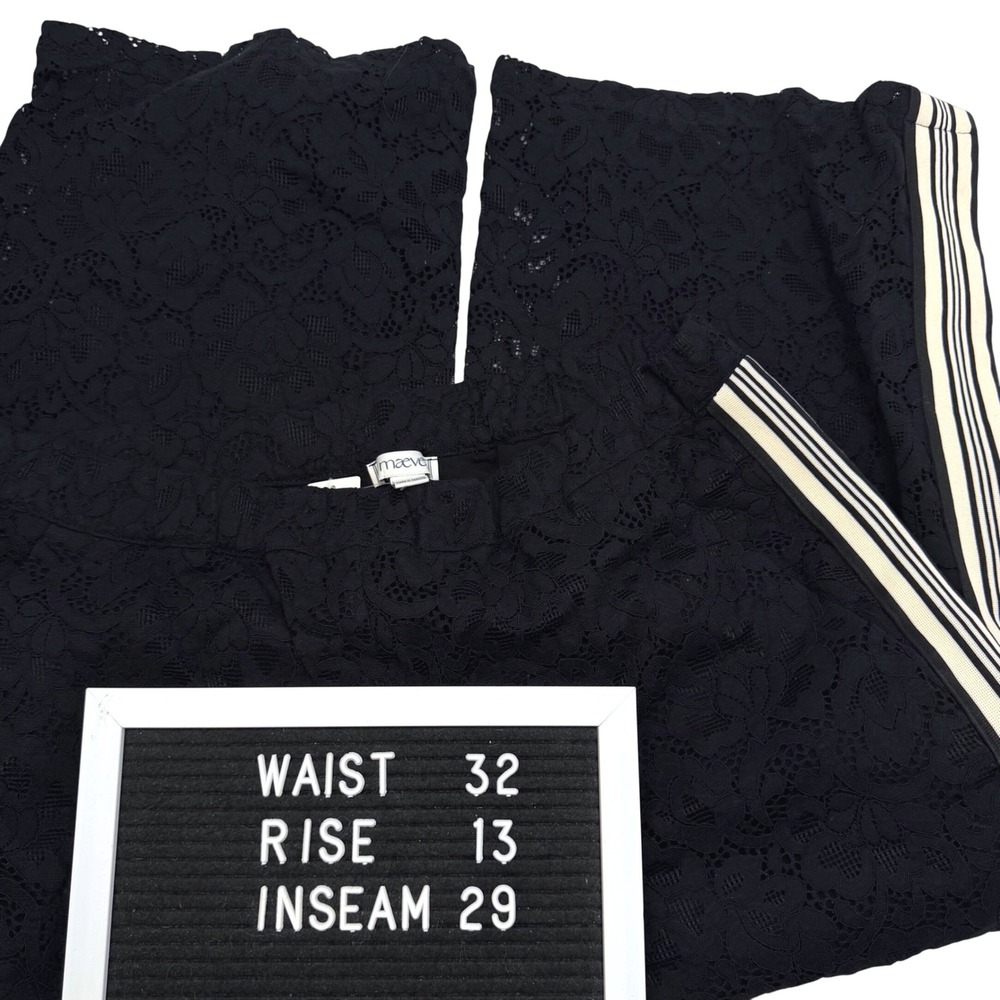 NWT Anthropologie Maeve Brooklin Lace Track Pants M Black $158 Sporty Stripe - Picture 10 of 11